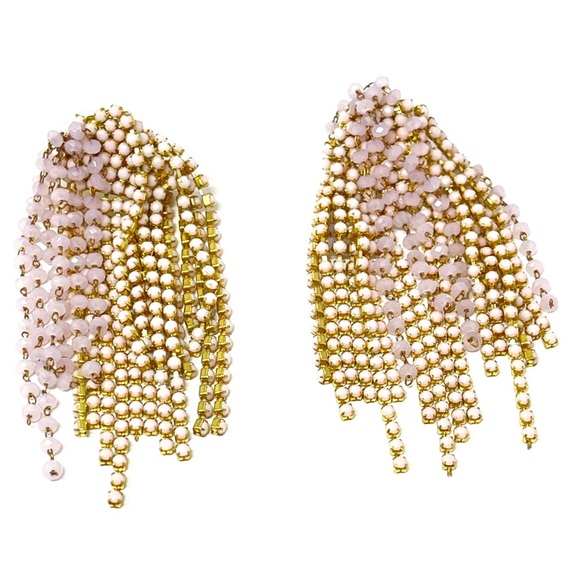 New Anthropologie Fireworks Drop Earrings Beaded Pink - Picture 3 of 6